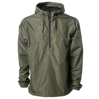 Independent Trading Co. Unisex Lightweight Quarter-Zip Windbreaker Pullover Jacket, Army / Black Zipper, Front view