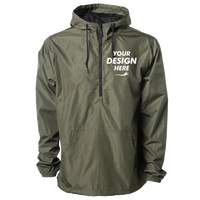 Independent Trading Co. Unisex Lightweight Quarter-Zip Windbreaker Pullover Jacket, Army / Black Zipper, Front view, Mockup
