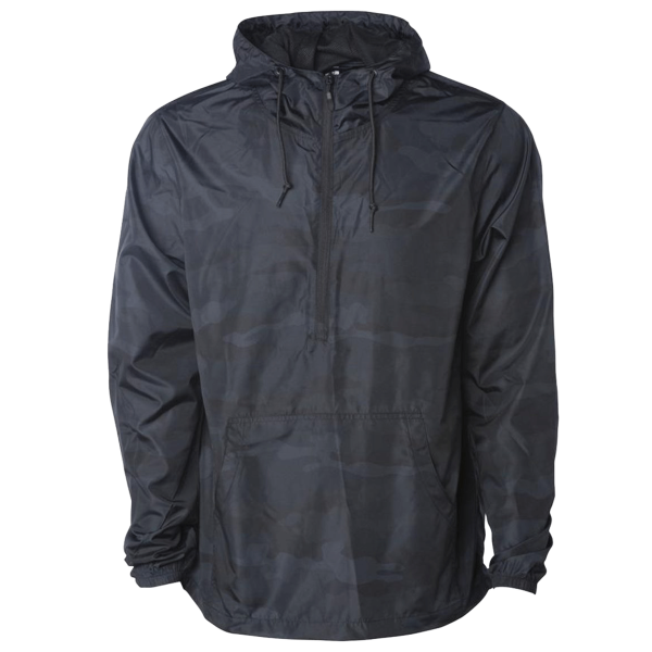 Independent Trading Co. Unisex Lightweight Quarter-Zip Windbreaker Pullover Jacket, Black Camo / Black Camo, Front view