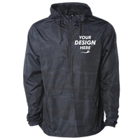 Independent Trading Co. Unisex Lightweight Quarter-Zip Windbreaker Pullover Jacket, Black Camo / Black Camo, Front view, Mockup