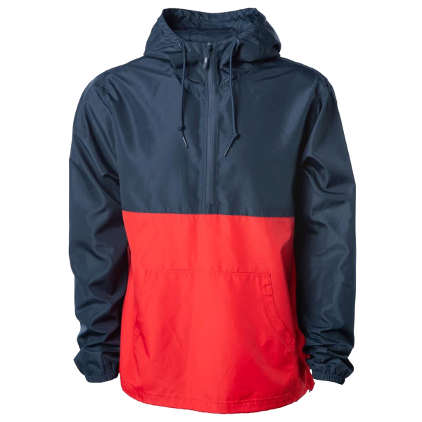 Independent Trading Co. Unisex Lightweight Quarter-Zip Windbreaker Pullover Jacket, Classic Navy / Red, Front view