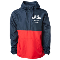 Independent Trading Co. Unisex Lightweight Quarter-Zip Windbreaker Pullover Jacket, Classic Navy / Red, Front view, Mockup