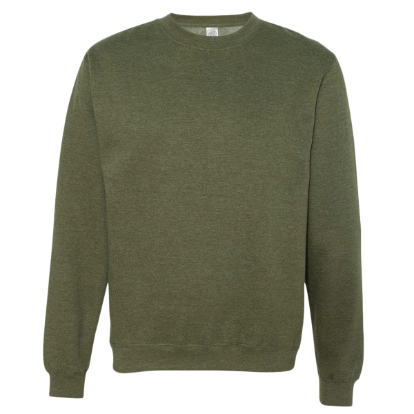 Independent Trading Co. Unisex Midweight Crewneck Sweatshirt, Army Heather, Front view