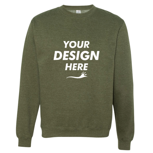 Independent Trading Co. Unisex Midweight Crewneck Sweatshirt, Army Heather, Front view, Mockup