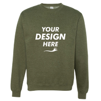 Independent Trading Co. Unisex Midweight Crewneck Sweatshirt, Army Heather, Front view, Mockup