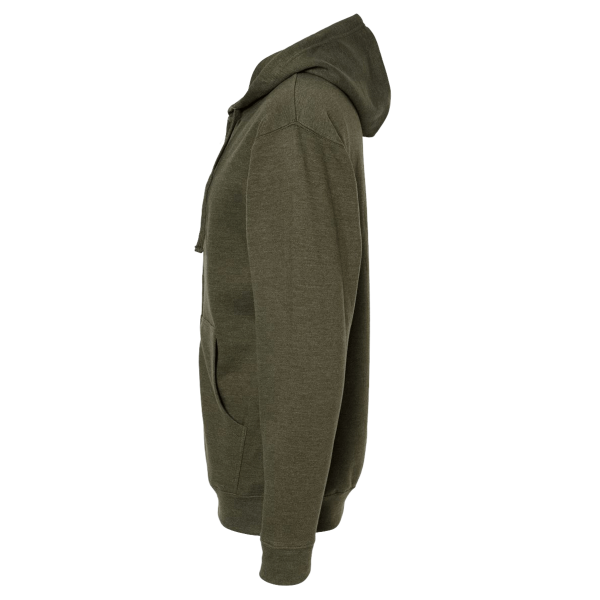 Independent Trading Co. Unisex Midweight Full-Zip Hooded Sweatshirt, Army Heather, Left Sleeve view