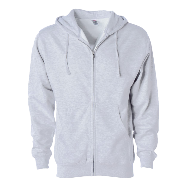 Independent Trading Co. Unisex Midweight Full-Zip Hooded Sweatshirt, Ash Heather, Front view