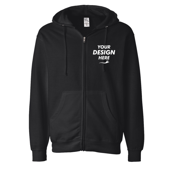 Independent Trading Co. Unisex Midweight Full-Zip Hooded Sweatshirt, Black, Front view, Mockup