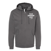Independent Trading Co. Unisex Midweight Full-Zip Hooded Sweatshirt, Charcoal, Front view, Mockup