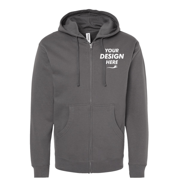 Independent Trading Co. Unisex Midweight Full-Zip Hooded Sweatshirt, Charcoal, Front view, Mockup