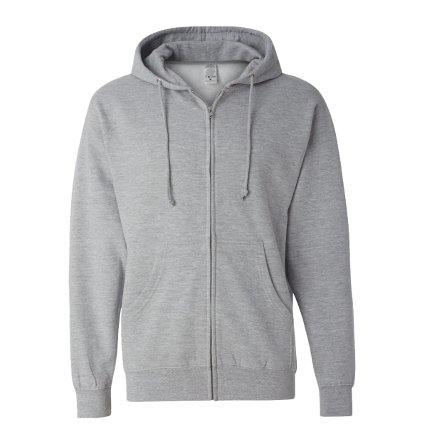 Independent Trading Co. Unisex Midweight Full-Zip Hooded Sweatshirt, Grey Heather, Front view