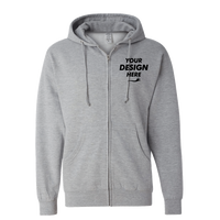 Independent Trading Co. Unisex Midweight Full-Zip Hooded Sweatshirt, Grey Heather, Front view, Mockup