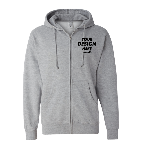 Independent Trading Co. Unisex Midweight Full-Zip Hooded Sweatshirt, Grey Heather, Front view, Mockup