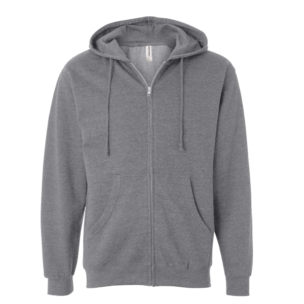 Independent Trading Co. Unisex Midweight Full-Zip Hooded Sweatshirt, Gunmetal Heather, Front view