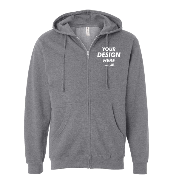 Independent Trading Co. Unisex Midweight Full-Zip Hooded Sweatshirt, Gunmetal Heather, Front view, Mockup