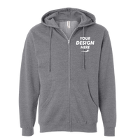 Independent Trading Co. Unisex Midweight Full-Zip Hooded Sweatshirt, Gunmetal Heather, Front view, Mockup