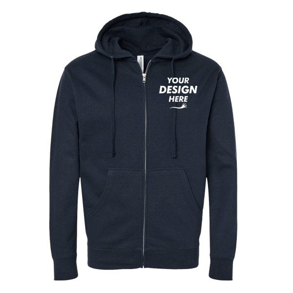 Independent Trading Co. Unisex Midweight Full-Zip Hooded Sweatshirt, Navy, Front view, Mockup