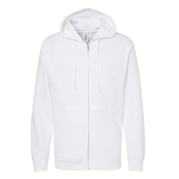 Independent Trading Co. Unisex Midweight Full-Zip Hooded Sweatshirt, White, Front view