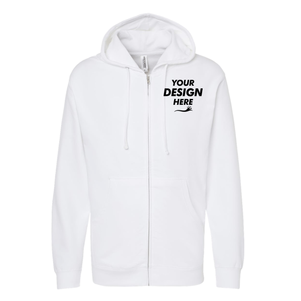 Independent Trading Co. Unisex Midweight Full-Zip Hooded Sweatshirt, White, Front view, Mockup