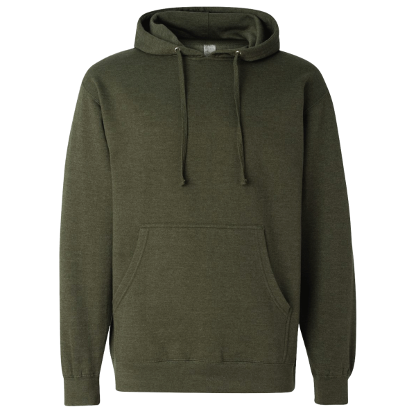 Independent Trading Co. Unisex Midweight Hooded Sweatshirt, Army Heather, Front view
