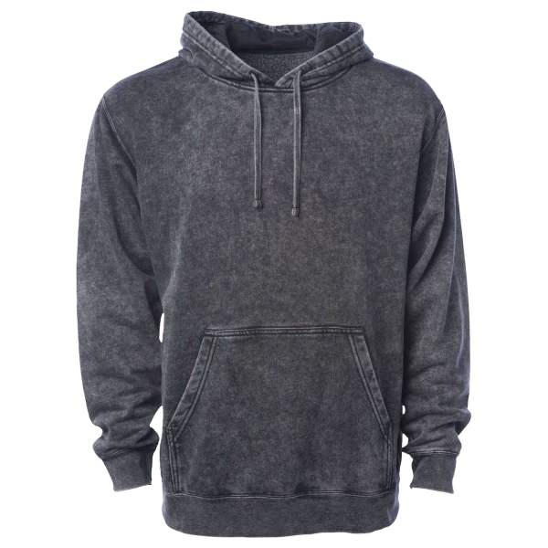Independent Trading Co. Unisex Midweight Mineral Wash Hooded Sweatshirt, Black, Front view