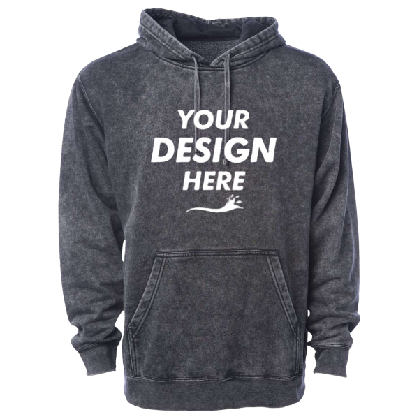 Independent Trading Co. Unisex Midweight Mineral Wash Hooded Sweatshirt, Black, Front view, Mockup