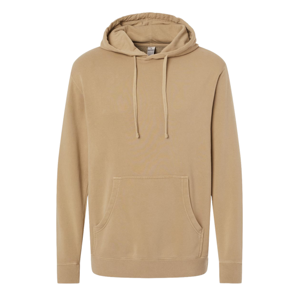 Independent Trading Co. Unisex Midweight Pigment-Dyed Hooded Sweatshirt, Pigment Sandstone, Front view