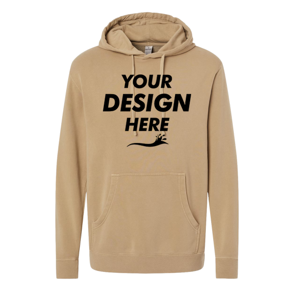 Independent Trading Co. Unisex Midweight Pigment-Dyed Hooded Sweatshirt, Pigment Sandstone, Front view, Mockup