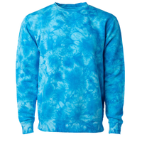 Independent Trading Co. Unisex Midweight Tie-Dyed Crewneck Sweatshirt, Tie Dye Aqua Blue, Front view