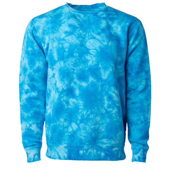 Independent Trading Co. Unisex Midweight Tie-Dyed Crewneck Sweatshirt, Tie Dye Aqua Blue, Front view