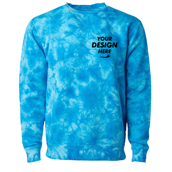 Independent Trading Co. Unisex Midweight Tie-Dyed Crewneck Sweatshirt, Tie Dye Aqua Blue, Front view, Mockup