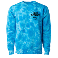 Independent Trading Co. Unisex Midweight Tie-Dyed Crewneck Sweatshirt, Tie Dye Aqua Blue, Front view, Mockup