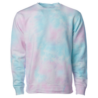 Independent Trading Co. Unisex Midweight Tie-Dyed Crewneck Sweatshirt, Tie Dye Cotton Candy, Front view