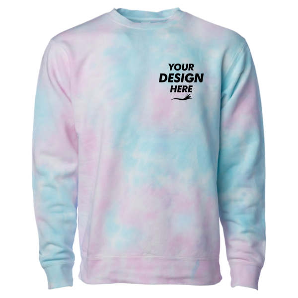 Independent Trading Co. Unisex Midweight Tie-Dyed Crewneck Sweatshirt, Tie Dye Cotton Candy, Front view, Mockup