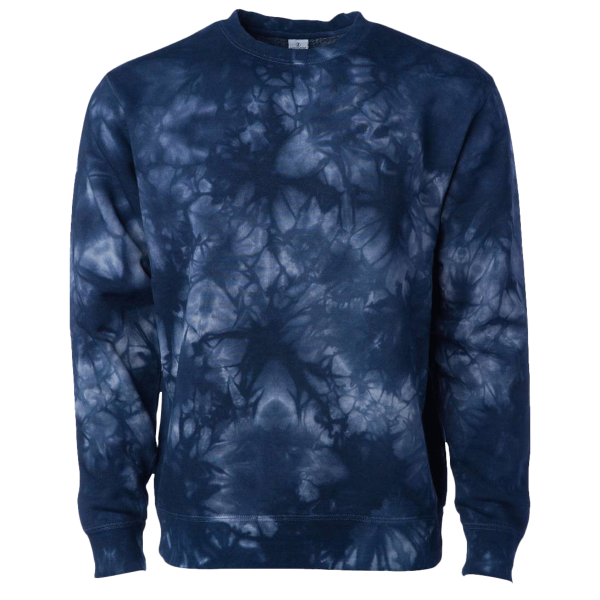 Independent Trading Co. Unisex Midweight Tie-Dyed Crewneck Sweatshirt, Tie Dye Navy, Front view