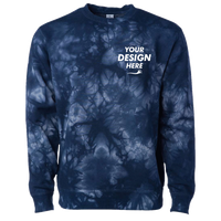 Independent Trading Co. Unisex Midweight Tie-Dyed Crewneck Sweatshirt, Tie Dye Navy, Front view, Mockup