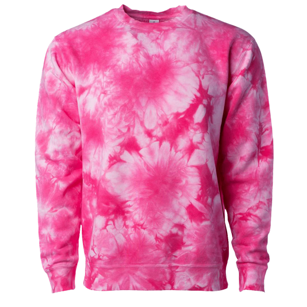 Independent Trading Co. Unisex Midweight Tie-Dyed Crewneck Sweatshirt, Tie Dye Pink, Front view