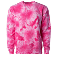Independent Trading Co. Unisex Midweight Tie-Dyed Crewneck Sweatshirt, Tie Dye Pink, Front view