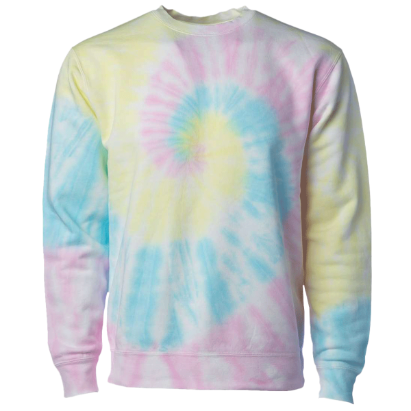 Independent Trading Co. Unisex Midweight Tie-Dyed Crewneck Sweatshirt, Tie Dye Sunset Swirl, Front view