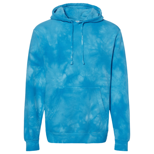 Independent Trading Co. Unisex Midweight Tie-Dyed Hooded Sweatshirt, Tie Dye Aqua Blue, Front view