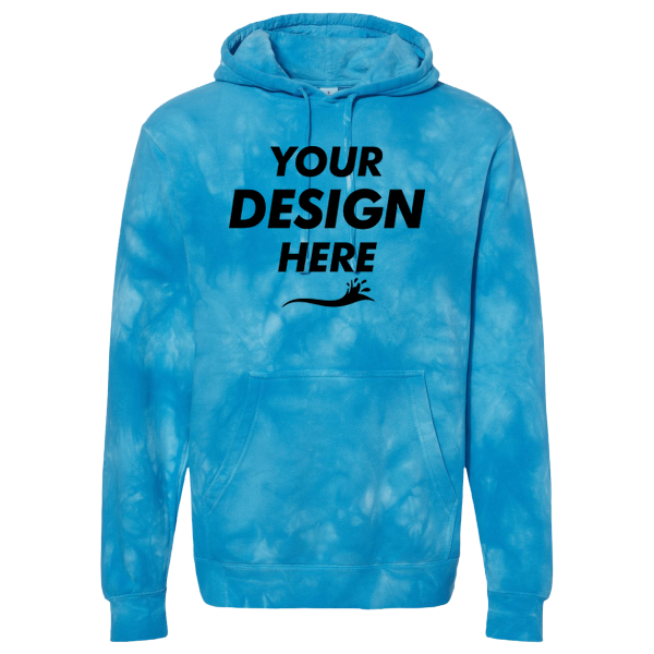 Independent Trading Co. Unisex Midweight Tie-Dyed Hooded Sweatshirt, Tie Dye Aqua Blue, Front view, Mockup