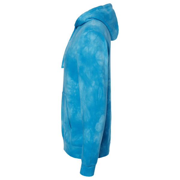 Independent Trading Co. Unisex Midweight Tie-Dyed Hooded Sweatshirt, Tie Dye Aqua Blue, Left Sleeve view