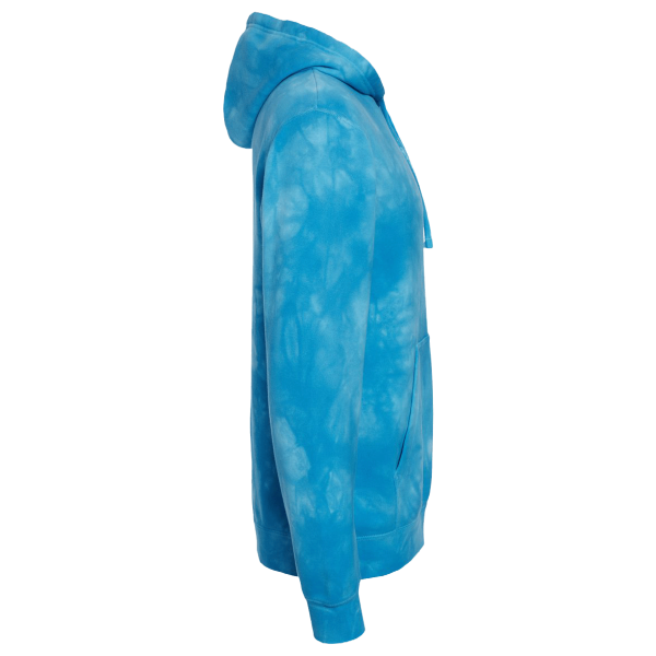Independent Trading Co. Unisex Midweight Tie-Dyed Hooded Sweatshirt, Tie Dye Aqua Blue, Right Sleeve view