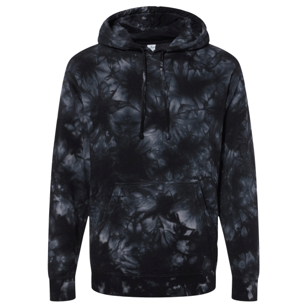 Independent Trading Co. Unisex Midweight Tie-Dyed Hooded Sweatshirt, Tie Dye Black, Front view