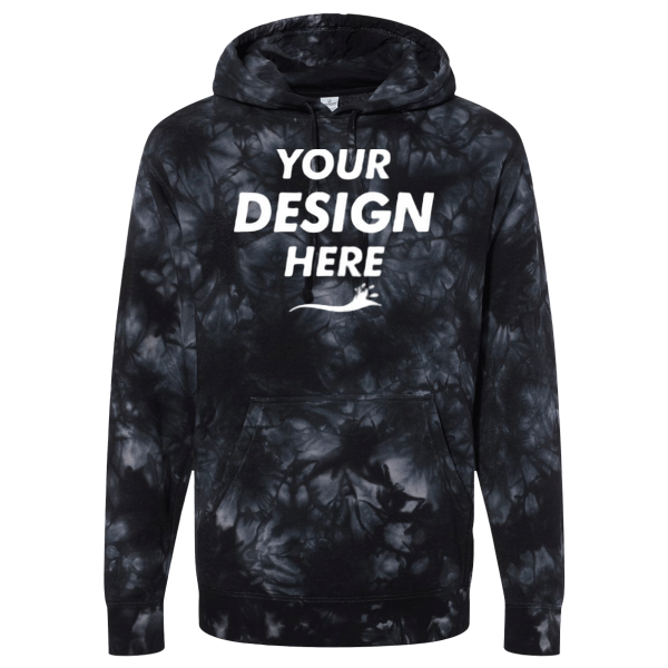 Independent Trading Co. Unisex Midweight Tie-Dyed Hooded Sweatshirt, Tie Dye Black, Front view, Mockup