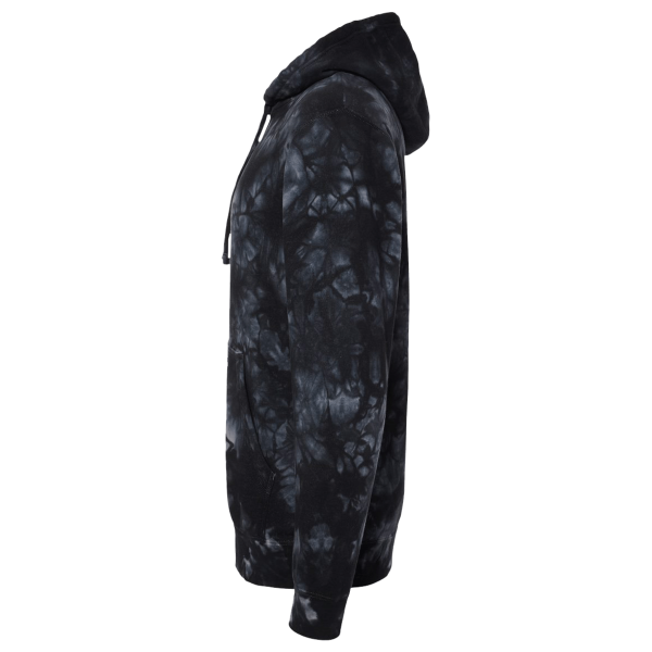 Independent Trading Co. Unisex Midweight Tie-Dyed Hooded Sweatshirt, Tie Dye Black, Left Sleeve view