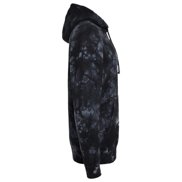 Independent Trading Co. Unisex Midweight Tie-Dyed Hooded Sweatshirt, Tie Dye Black, Right Sleeve view