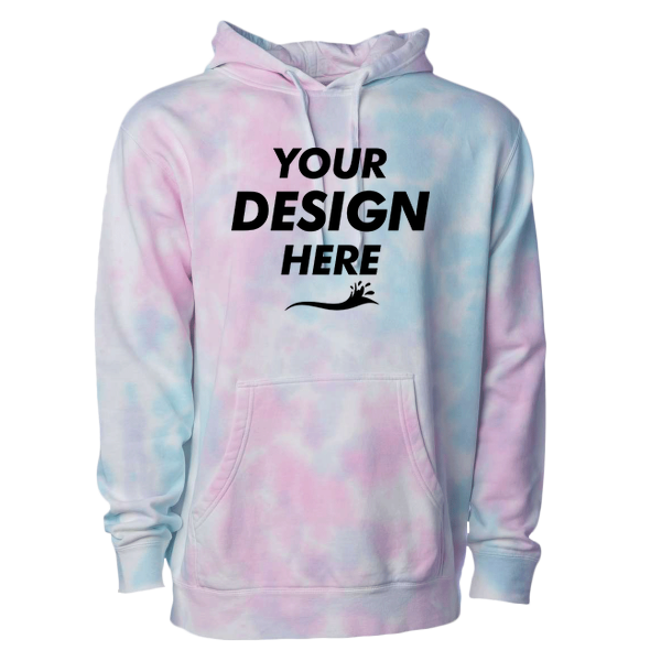 Independent Trading Co. Unisex Midweight Tie-Dyed Hooded Sweatshirt, Tie Dye Cotton Candy, Front view, Mockup