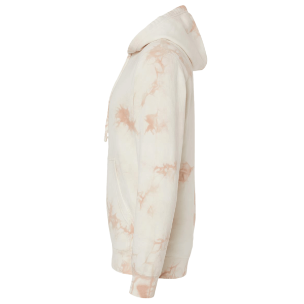 Independent Trading Co. Unisex Midweight Tie-Dyed Hooded Sweatshirt, Tie Dye Dusty Pink, Left Sleeve view