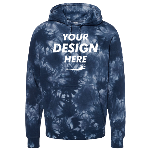 Independent Trading Co. Unisex Midweight Tie-Dyed Hooded Sweatshirt, Tie Dye Navy, Front view, Mockup